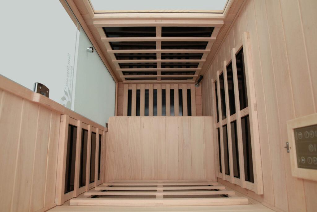 Inside view from above of Mini Small 1 person infrared sauna