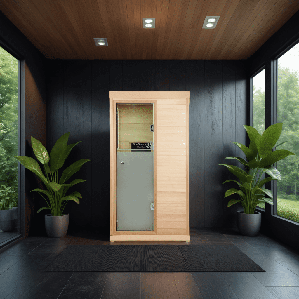 Oustide view of Modern smallest infrared sauna on the market for peopel with little space to put an infrared sauna.
